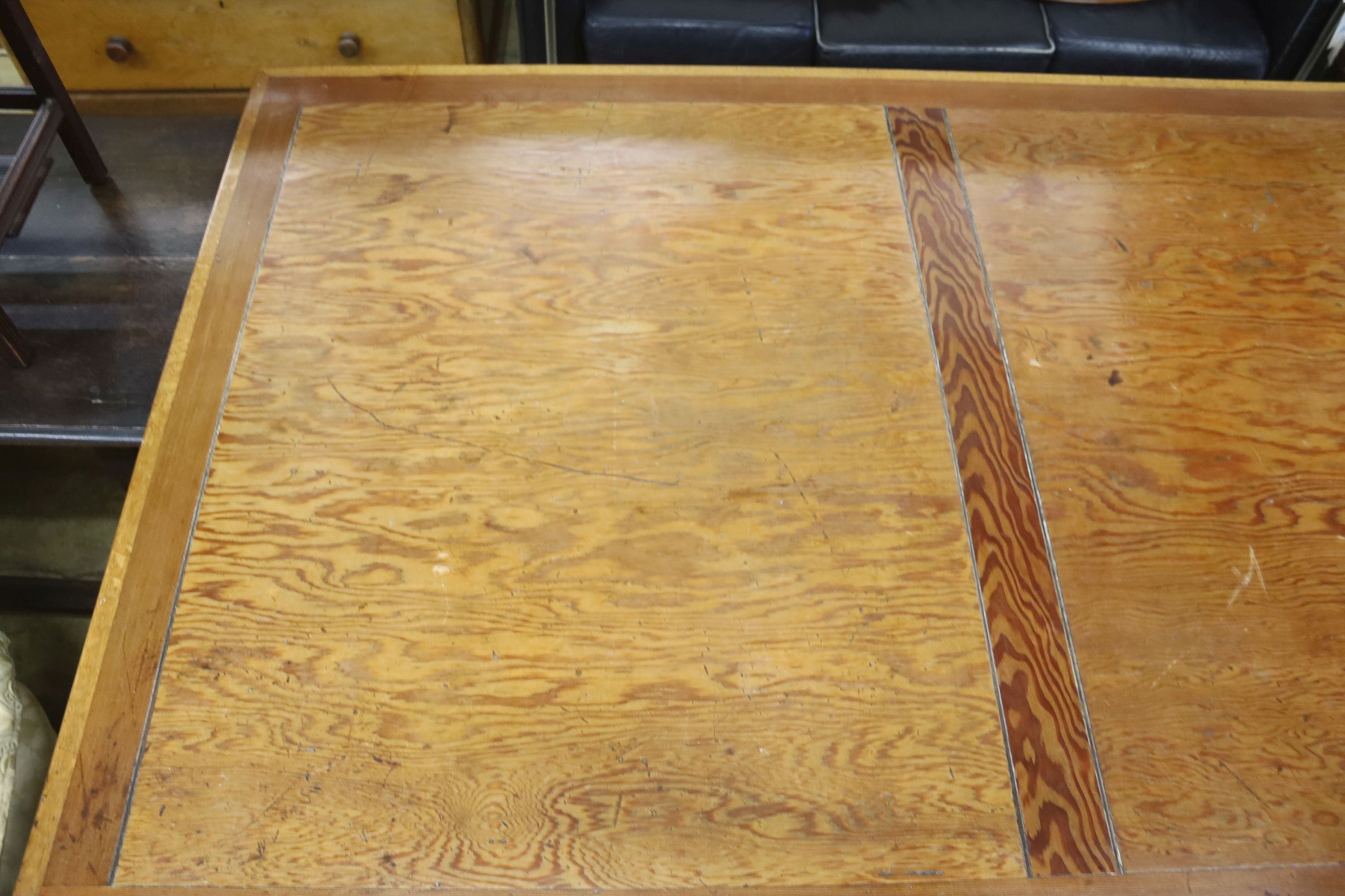 A large oak and pine refectory table, length 274cm, depth 122cm, height 76cm